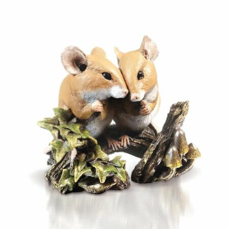 Cold Cast Bronze Hand Painted Woodland Mice Couple by Michael Simpson