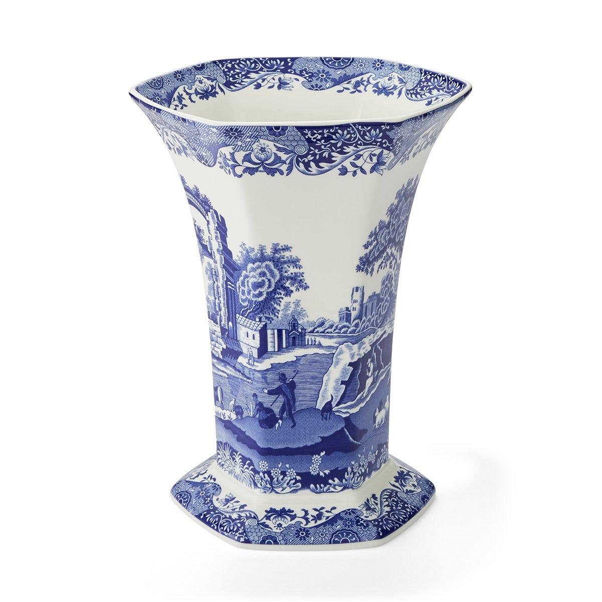 Spode Blue Italian Hexagonal Vase 27cm