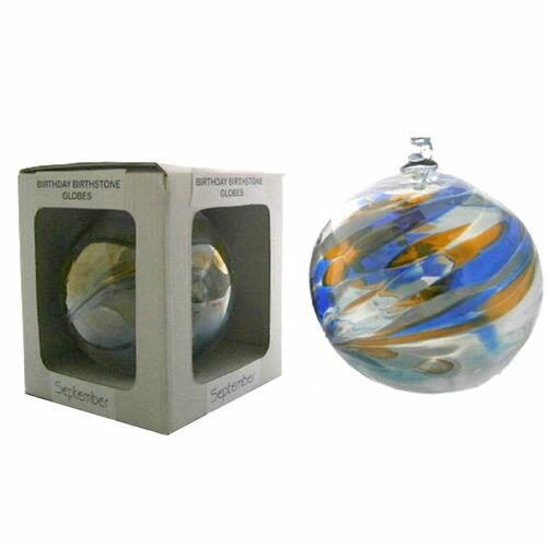 Amelia Birthstone Glass Friendship Ball - September 10cm in Blue and Gold
