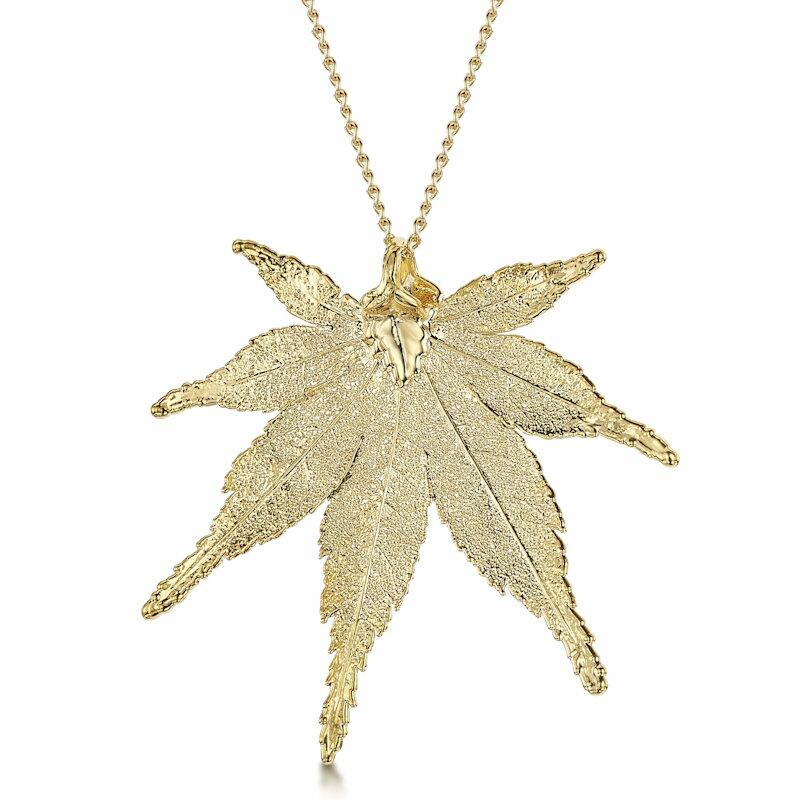 Shrieking Violet Gold Plated Leaf Necklace with a Real Japanese Maple Leaf Dipped in Gold