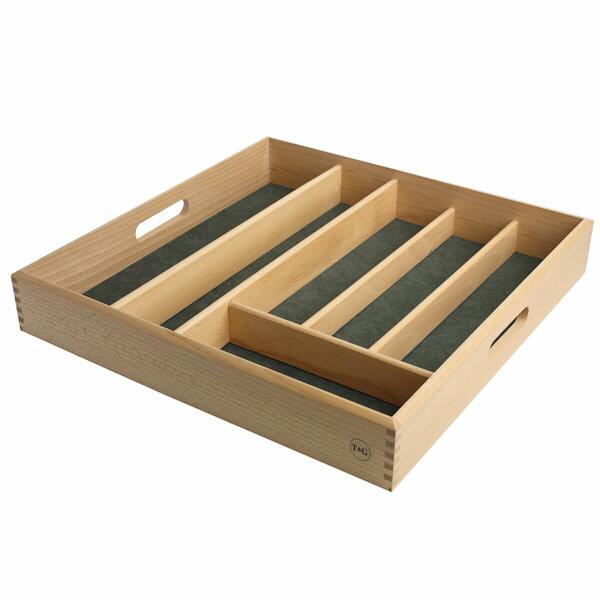 T&G Woodware Large Beech Wood Cutlery Tray with Green Lining