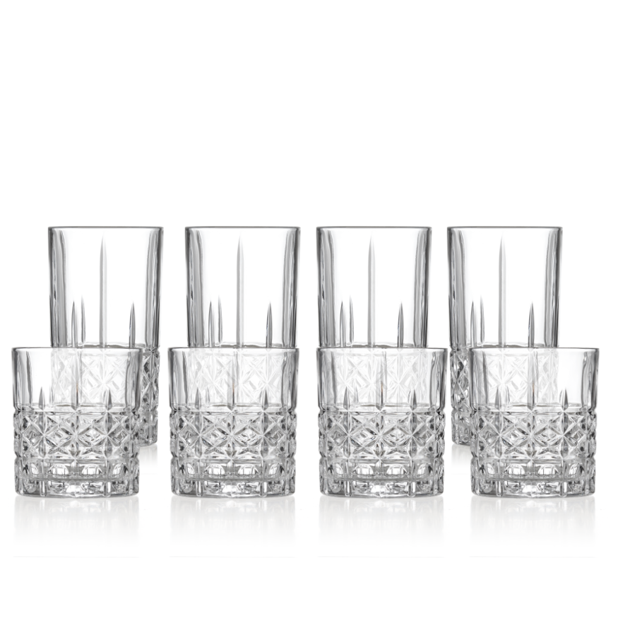 Klink London Camden Crystal Glass Tumbler & Highball Set of 8