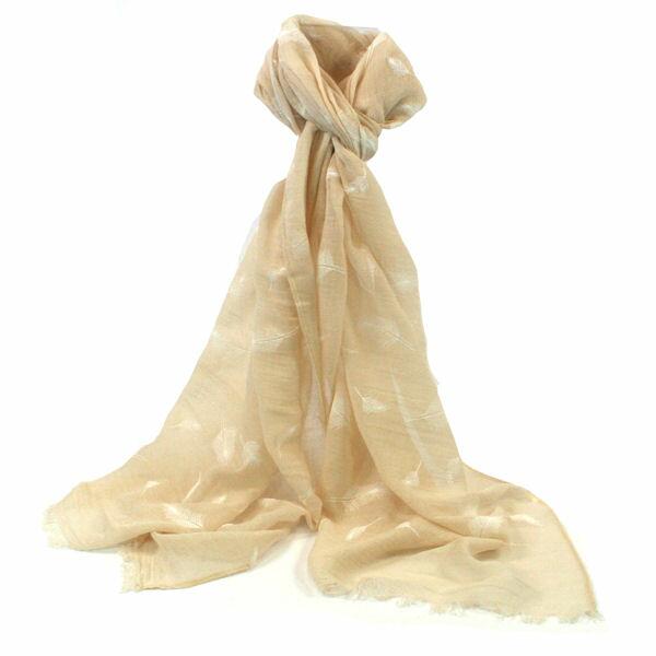 Embossed Feathers Scarf - Cream