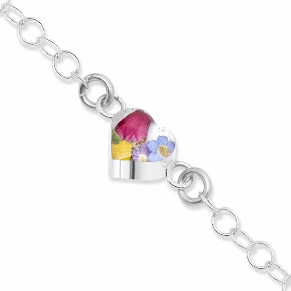 Shrieking Violet Mixed Flowers Bracelet - Round Link Chain with Heart