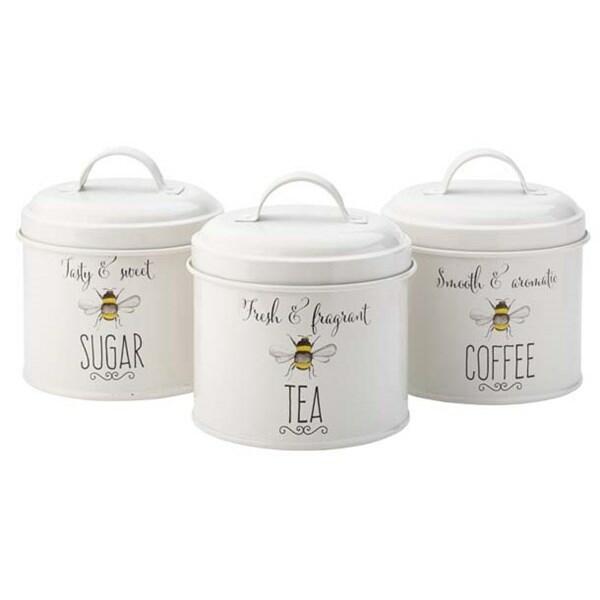 Bee Happy -  Set of Tea Coffee Sugar Storage Tins