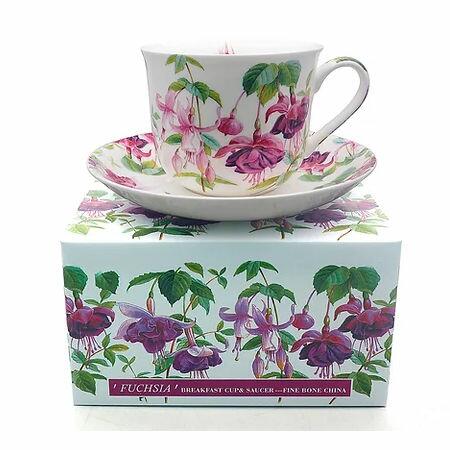 Heritage Bone China - Large Breakfast Cup & Saucer - Fuchsia Gift Boxed