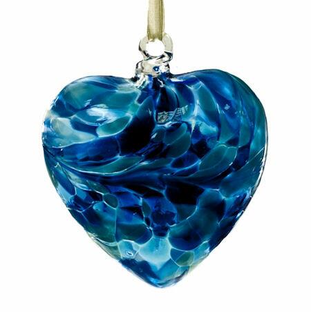 Amelia Art Glass Friendship Birthstone Heart - Medium - Turquoise - December
