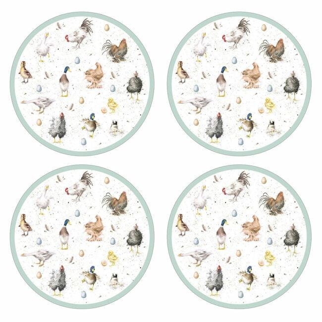 Pimpernel Wrendale Designs - Placemats Round - Farmyard Feathers - Set of 4
