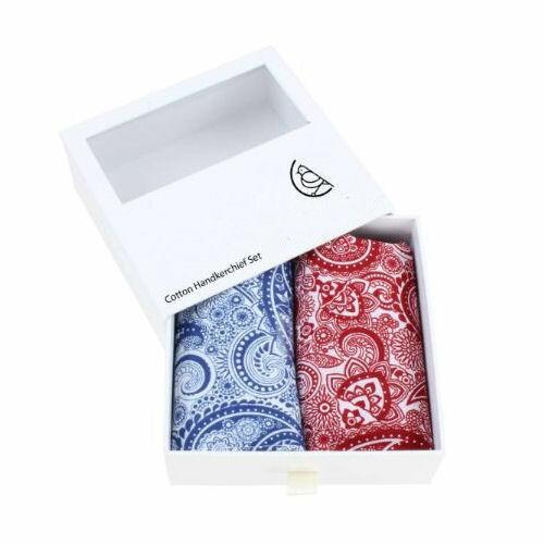 Red and Blue Paisley Print Cotton Handkerchief Set