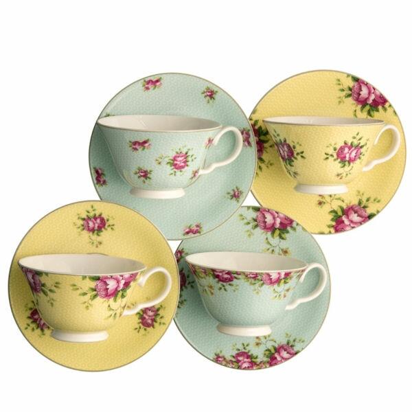 Aynsley Archive Rose Teacups & Saucers Set of 4