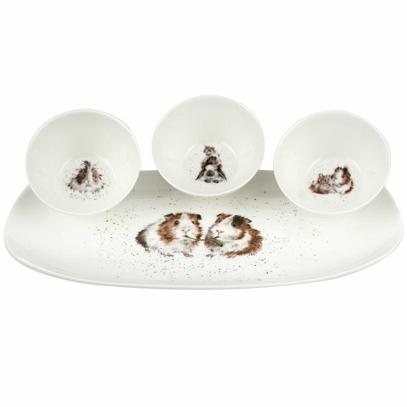 Royal Worcester Wrendale Designs - 3 Bowl & Tray Set - Guinea Pigs