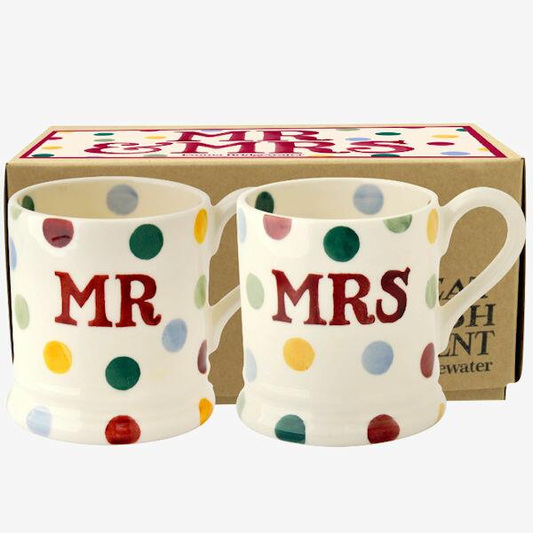 Emma Bridgewater Polka Dot - Mr & Mrs Set of 2 Half Pint Mugs Boxed