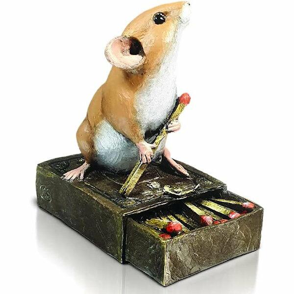 Cold Cast Bronze Hand Painted Mouse on Matchbox by Michael Simpson