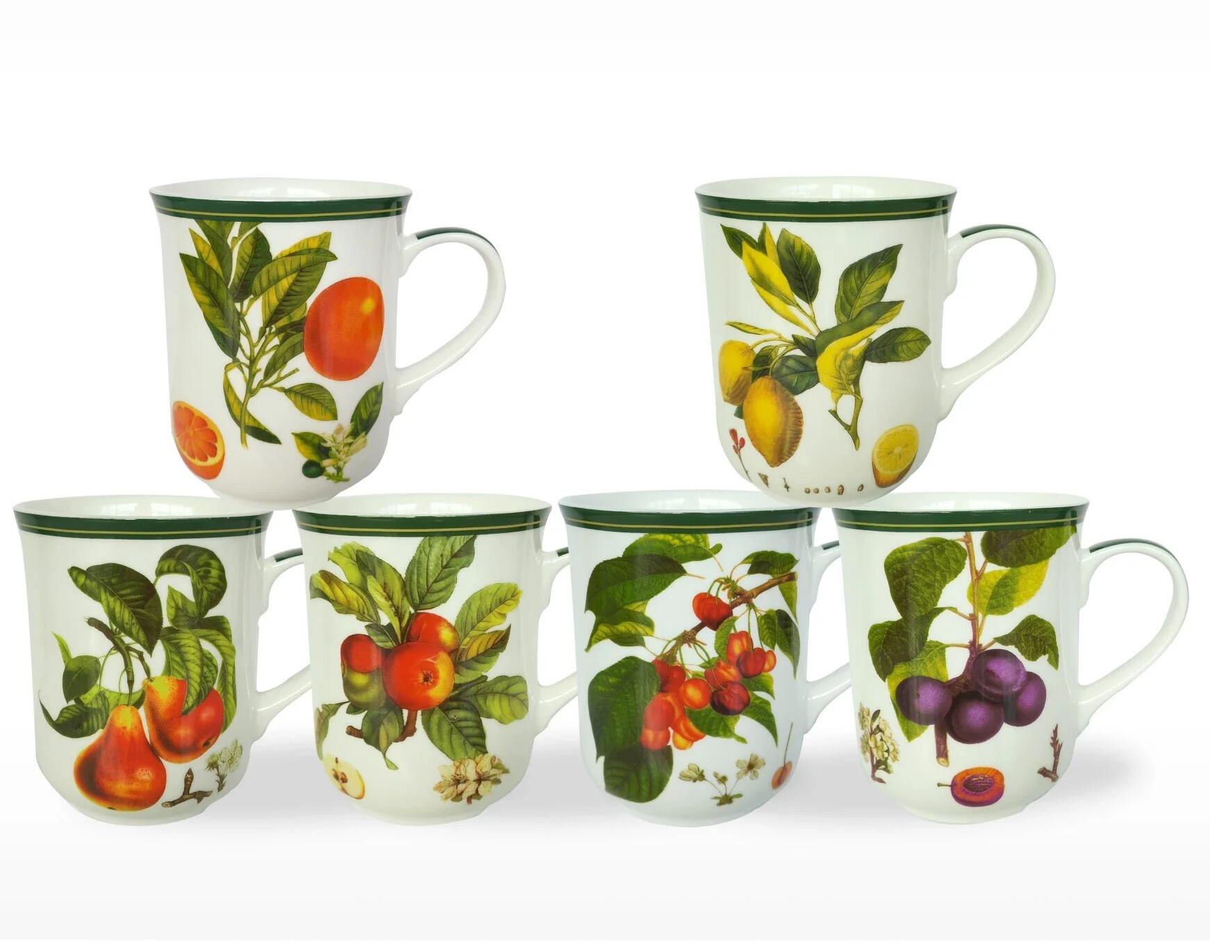 Heritage Bone China - Fruits Curved Mugs - Set of 6