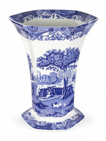 Spode Blue Italian - Hexagonal Vase 27cm