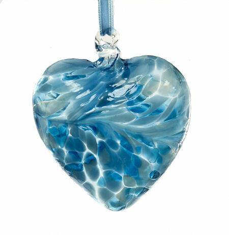 Amelia Art Glass Friendship Birthstone Heart - Medium - Aquamarine - March