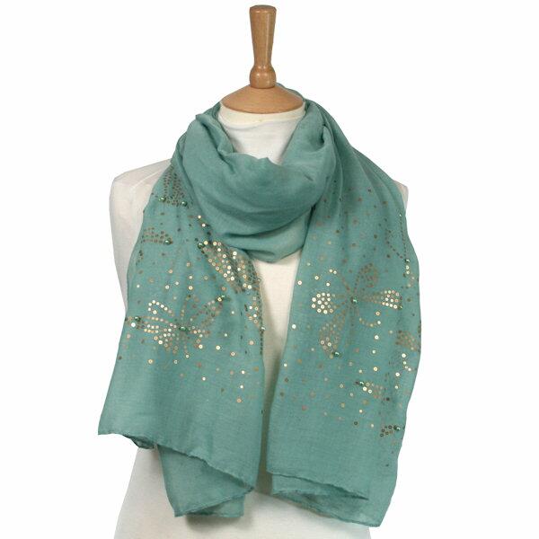 Butterfly Sequin Scarf - Green