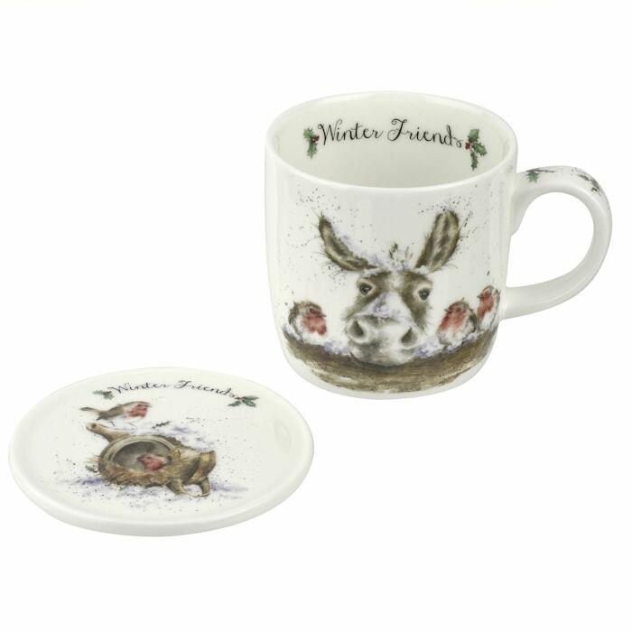 Royal Worcester Wrendale Designs - Mug and Coaster - Winter Friends Donkey