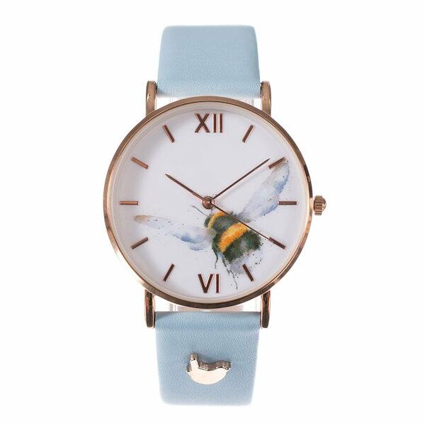 Wrendale Designs Flight of the Bumble Bee Watch - Blue Leather Strap