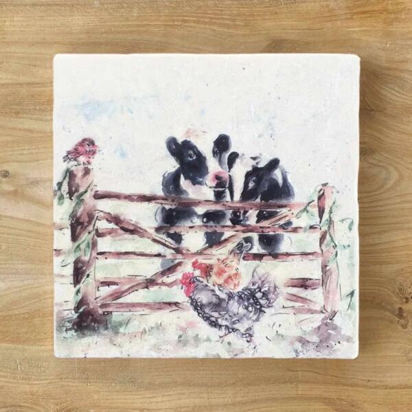 Country Creation - Small Marble Trivet - Cow and Gate