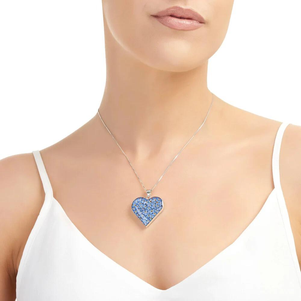 Shrieking Violet Forget Me Not - Large Heart Pendant Necklace in Sterling Silver
