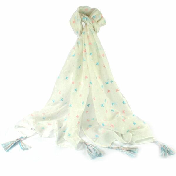 Small Butterfly Tassel Scarf - White