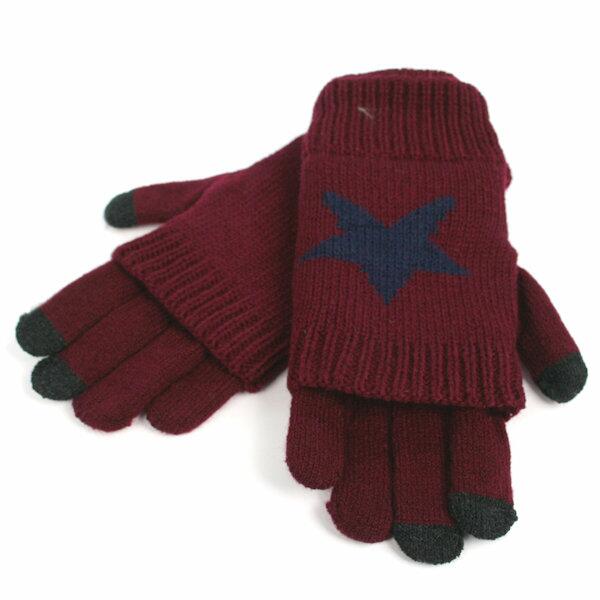 Fingerless Glove with Star Design - Red with Navy Star