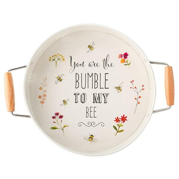 Bee Happy -  Steel Round Serving Tray with Handles