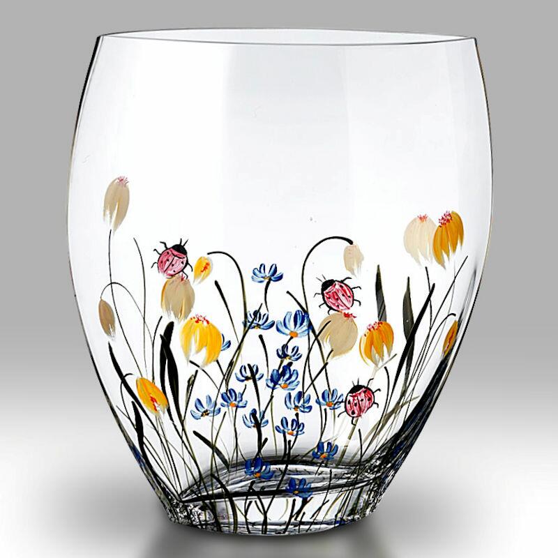 Nobile Glass Ladybird Garden Curved Vase 21cm