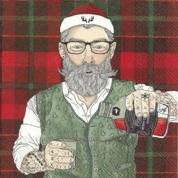 IHR - Napkins - Luncheon - Hipster Santa