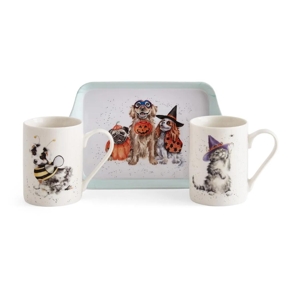 Wrendale Designs - Mug & Tray Set - Halloween Cats & Dog