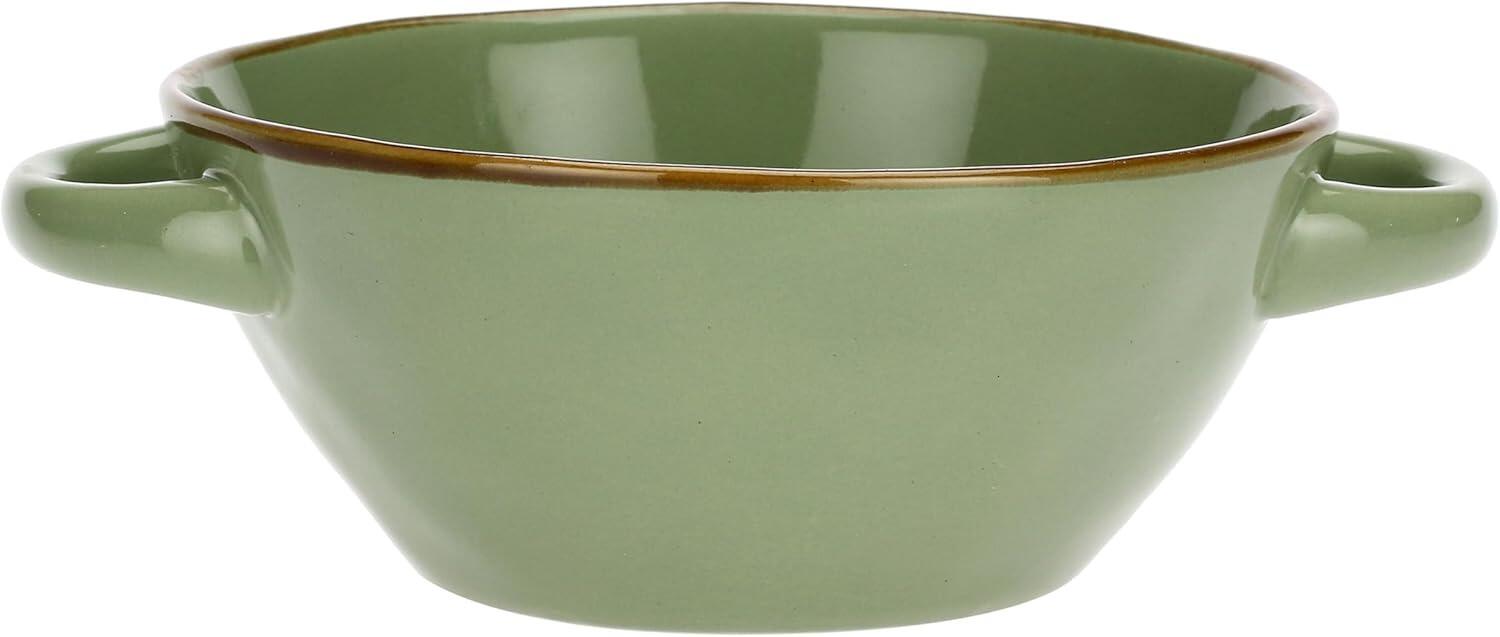 Rose & Tulipani Concerto Verde Oliva Soup Bowl with Handles