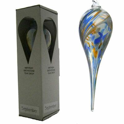 Amelia Art Glass Birthstone Teardrop - September - Blue and Gold