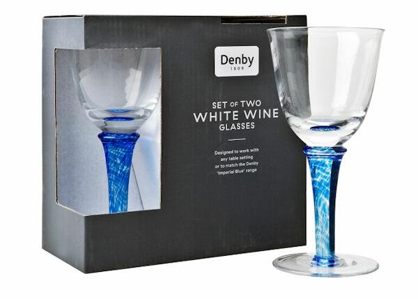 Denby Imperial Blue White Wine Glasses Set of 2 Boxed