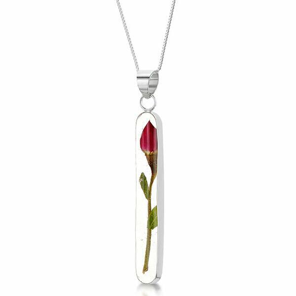 Shrieking Violet Rose Bud Pendant - Long Stem