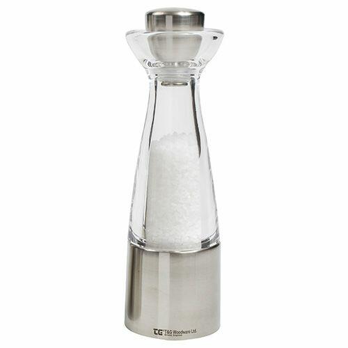 T&G - Stockholm Salt Mill In Clear Acrylic & Brushed Stainless Steel