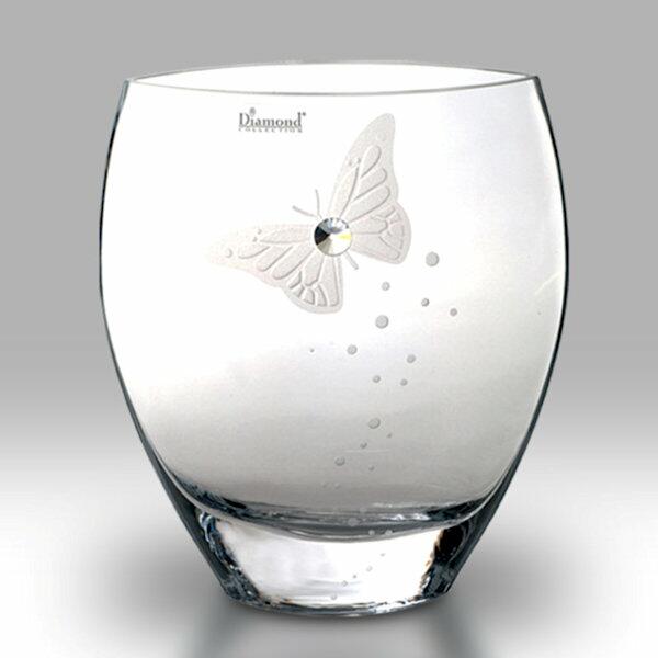 Nobile Glass Crystal Diamond Butterfly 21cm Curved Vase