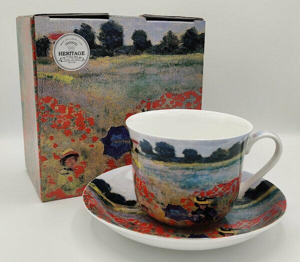 Heritage Bone China - Large Breakfast Cup & Saucer - Monet Poppy Boxed