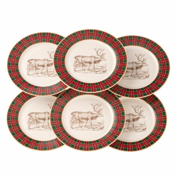 Aynsley Tartan Reindeer Tea Dessert Plates Set of 6