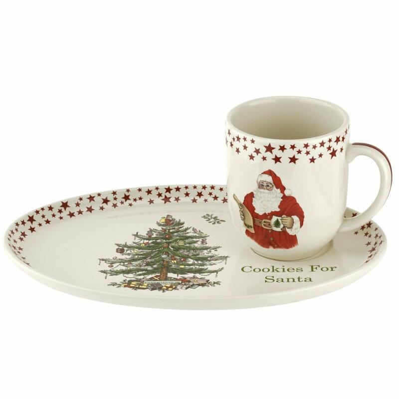 Spode Christmas Tree - Red Stars Cookies for Santa Plate & Mug
