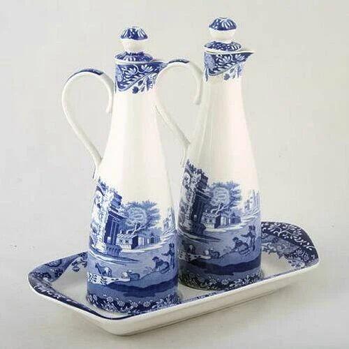 Spode Blue Italian Oil and Vinegar with Stand