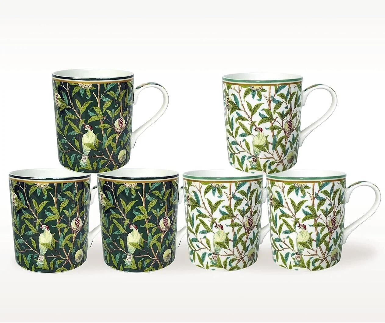 Heritage Bone China - William Morris Birds Thumb Mugs Set of 6