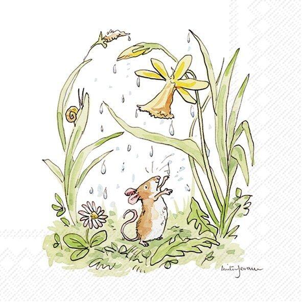 Anita Jeram - Napkins - Cocktail - April Shower Mouse in Rain