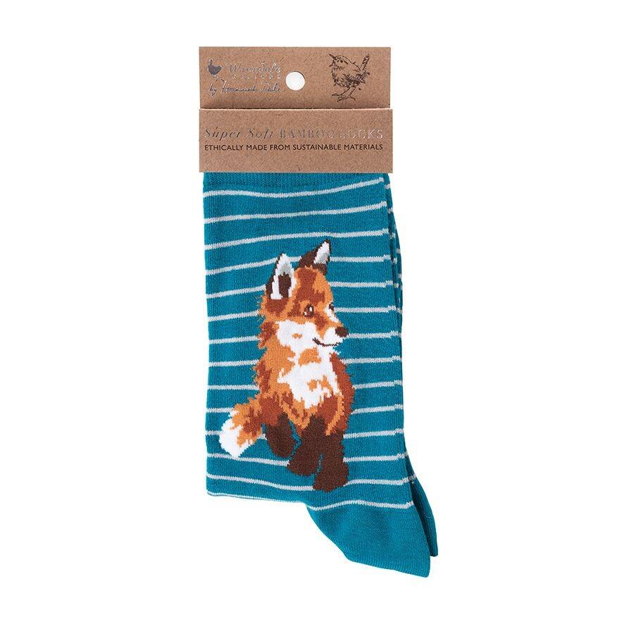 Wrendale - Ladies Socks - Fox - Born to Be Wild TEAL