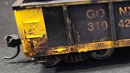 Dirty Wash before and after comparison on model train car showing authentic grime accumulation
