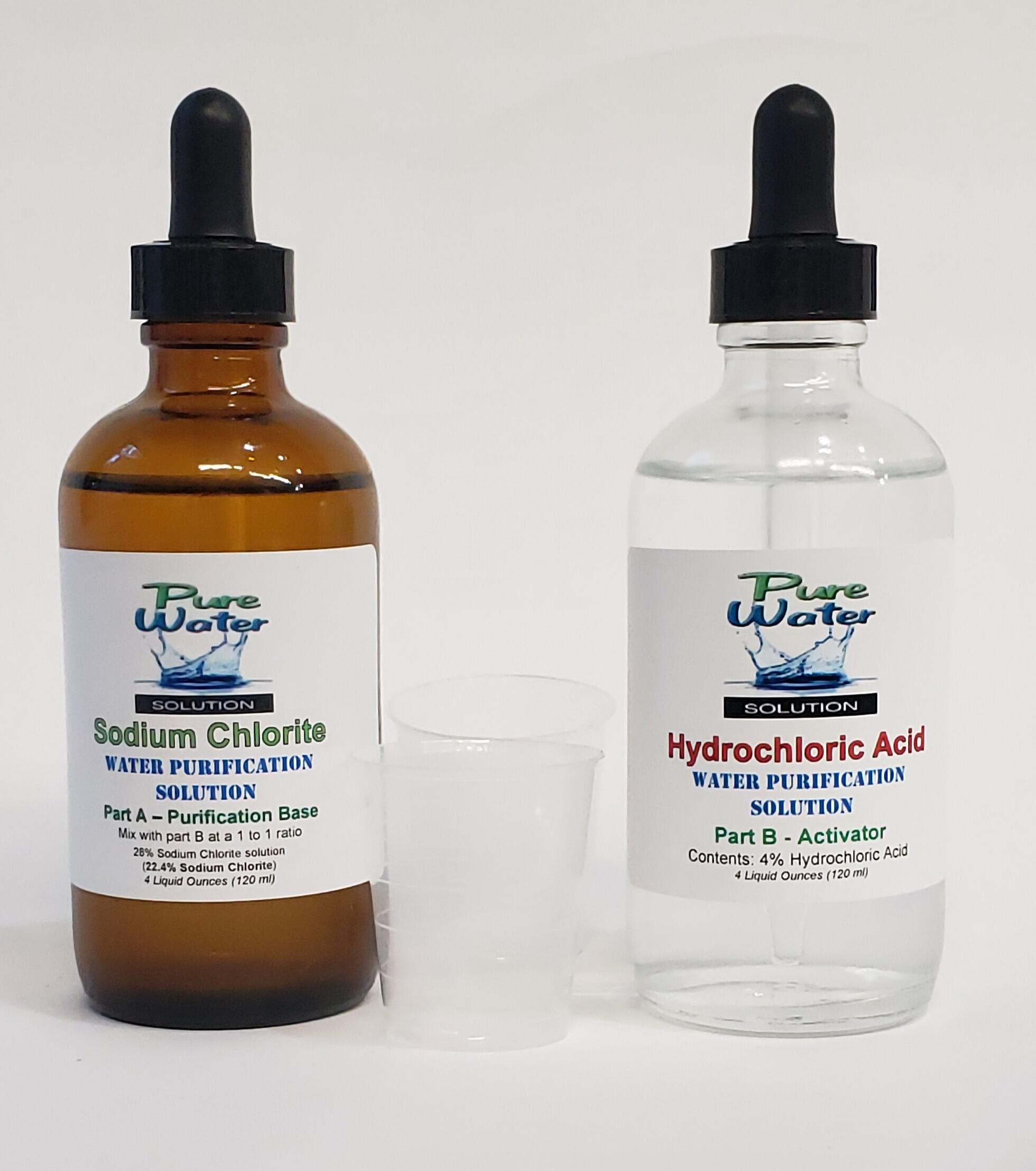 CDS Chlorine Dioxide Water Treatment 8 oz Kit, w/Accu-Drop lids / - Sodium  Solution w/ 4% HCL - Ideal for Hiking, Travel and Camping Essentials