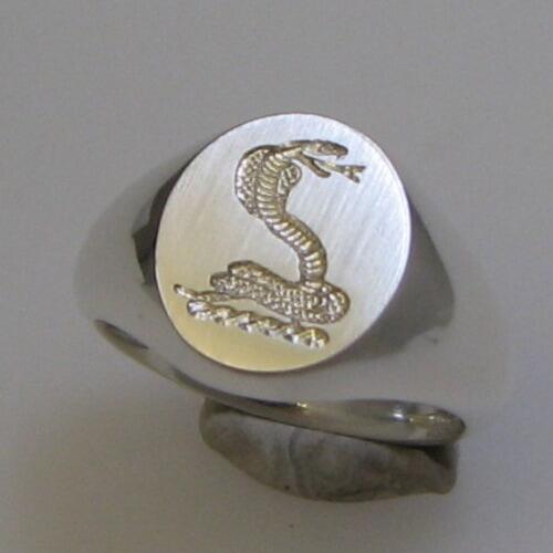 King cobra snake deep reverse crest seal engraved signet ring