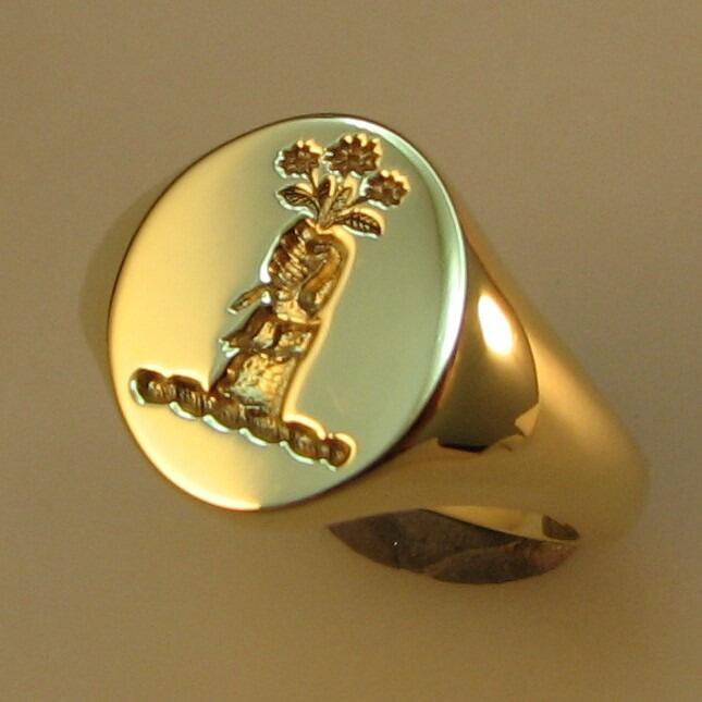 18ct yellow gold crest engraved signet rings