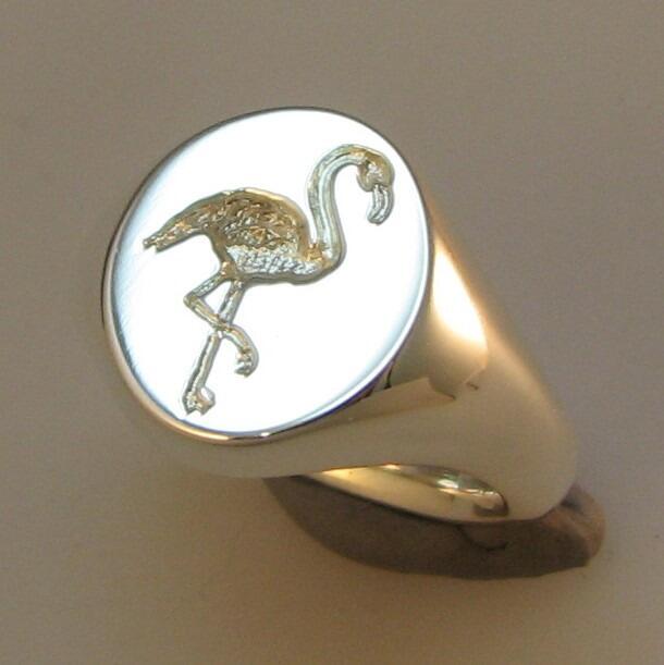 Flamingo standing on one leg engraved signet ring