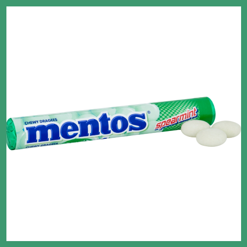 Mentos Spearmint Chewy Dragees Roll 37.5g – Vegan-Friendly Minty Chewy Sweets